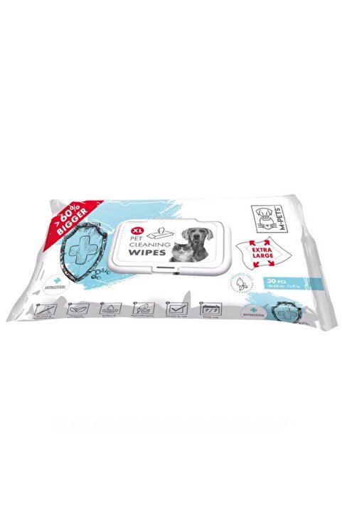 M-PETS Kedi ve Köpeler için Anti Bakteriyel Extra Large Islak Mendil 30'lu