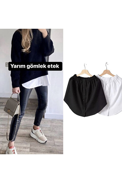 Genel Markalar Ayan ikili set siyah beyaz yarım gömlek etek sahte etek uzatma dekoratif
