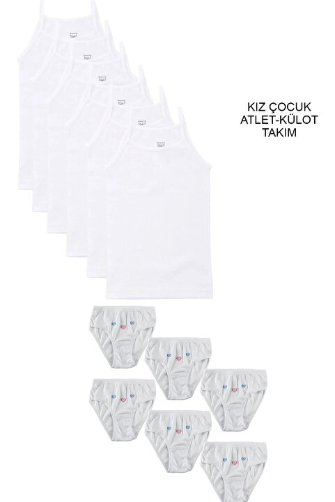 Tutku 6'Lı Kız Çocuk Atlet-Külot Takım %100 Pamuk üretim