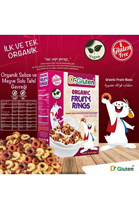 Dr.Gluten Dr. Gluten Organik Glutensiz Sebze Ve Meyve Sulu Halka Tahıl Gevreği 225 G