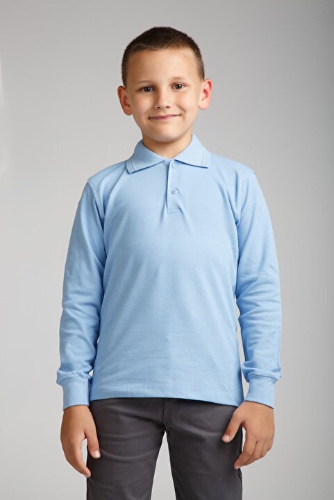 NZY Tekstil Bebe Mavisi Polo Yaka Uzun Kol Okul Tişörtü