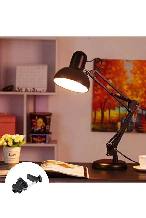 MiniHome Siyah Esnek Ayarlanabilir 360 Derece Dönebilen Kıskaçlı Akrobat Masa Lambası