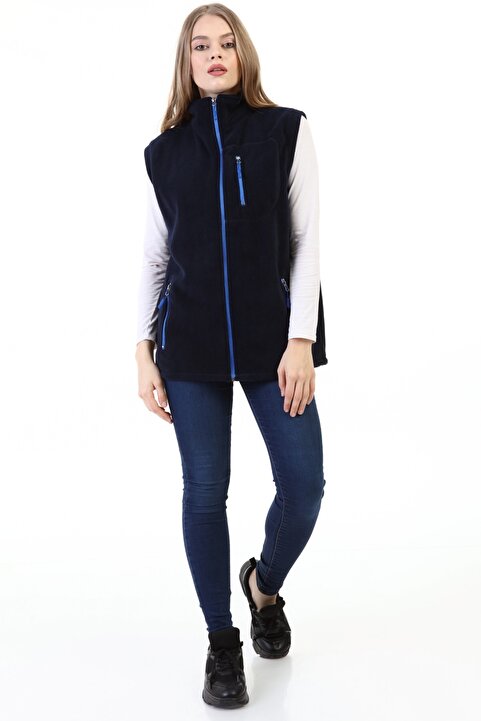 GENIUS STORE Store Kadın Polar Yelek Tam Fermuarlı Outdoor Spor Yelek 3cepli