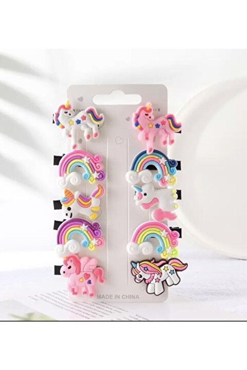 QUEEN AKSESUAR Unicorn Gökkuşağı Çocuk Bebek Mini Toka Seti