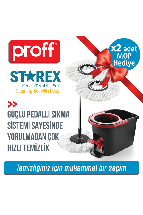 Proff Starex Pedallı Spin Mop Temizlik Seti 2 Adet Yedek Mop Hediye