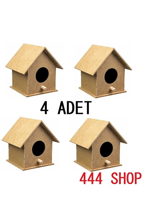 Genel Markalar 4'lü Ahşap Kuş Evi Kuş Yuvası 10 Cm X 10 Cm X 12 Cm Boyanabilir Kuş Yuvası.