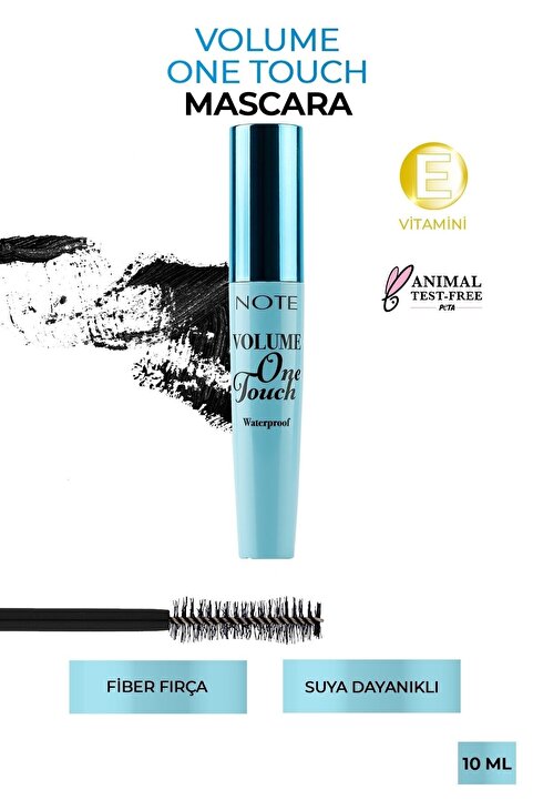 Note Cosmetics Volume One Touch Waterproof Hacim ve Uzatma Etkili Maskara - Siyah
