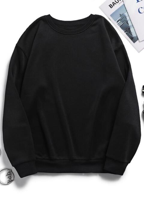 RABTEKS Siyah Oversize Bisiklet Yaka Sweatshirt