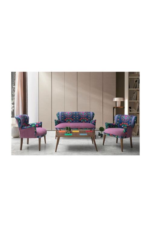 Vistaso Concept Etnik Desen Cay Seti Koltuk Takimi Salon Balkon 2 1 1 Mor Fiyati Yorumlari Trendyol