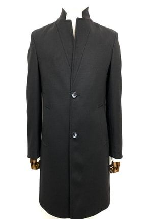 3751 Erkek Poliviskon Siyah Açık Yaka Kısa Palto