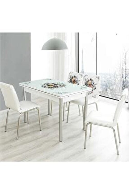 Baysam Acilir Cam Masa Mutfak Takimi Buket Desenli 4 Sandalyeli Fiyati Yorumlari Trendyol