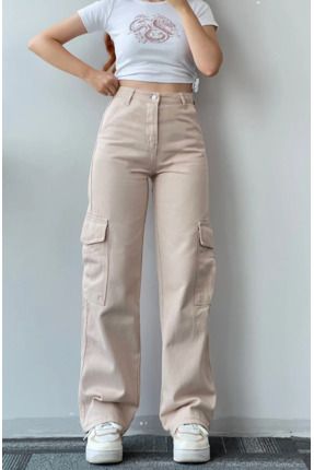 Sipariş Kadın baggy kargo pantolon gevşek hip-hop kayış düğmeli yüksek bel  şerit uzun pantolon geniş bacak pantolon y2k cepli pantolon