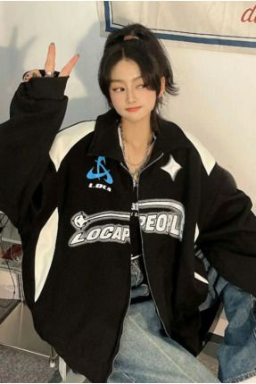 Harajuku Siyah Şardonlu Locapeople Unisex Oversize Hırka