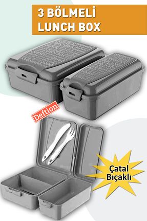 Siyah 3 Bölmeli Çatal Kaşıklı Lunch Box Beslenme Kutusu Çantası Lunchbox Yemek Seti