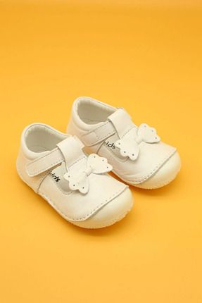 Hakiki Deri Ortopedik İlk Adım Bebek Ayakkabısı Beyaz B109