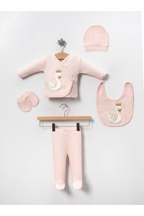 (KUTULU) Kuğu Süzene Nakışlı %100 Pamuklu Yenidoğan Bebek Kıyafetleri 5'li Hastane Çıkışı Zıbın Seti