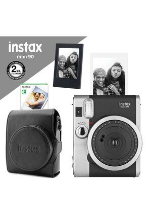 Instax Neo 90 Classic Siyah Fotoğraf Makinesi-10lu mini Film-Deri Kılıf ve Fotoğraf Çerçevesi