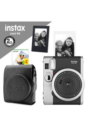 Instax Neo 90 Classic Siyah Fotoğraf Makinesi-20li mini Film-Deri Kılıf ve Fotoğraf Çerçevesi