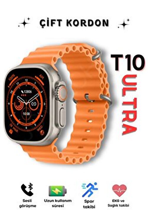 Watch 8 T10 Ultra 2,09'' Ekran 49 mm Vidalı Kordon Kilitli Akıllı Saat Çift Kordon T10 Ultra Akıllı Saat