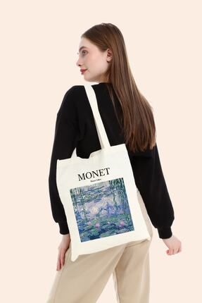 Monet Water Lilies Baskılı Tote Bag Bez Çanta