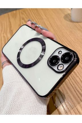 Iphone 13 Kılıf Luxury Logo Detaylı Kenarları Renkli Kamera Korumalı Kılıf Siyah