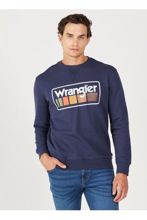 Wrangler Bisiklet Yaka Lacivert Erkek Sweatsh rt W646H1114 Bisiklet Yaka Sweatshirt