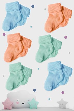 Pamuklu 6 Çift Bebek Çorabı Mavi, Turuncu, Yeşil