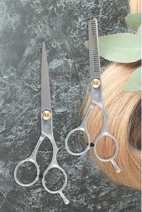 Çelik Titanyum Vidalı Profesyonel 2li Düz Ve Ara Makas Seti Saç Kesim Berber Kuaför XLQ511