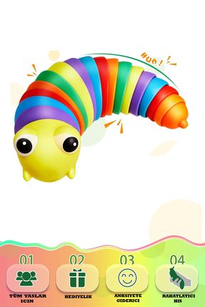 Söktak Eğlenceli, Stres ve Anksiyete giderici Montessori Tırtıl Oyuncağı Renkli