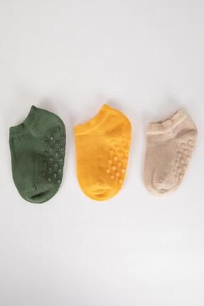 Erkek Bebek Kaydırmaz Taban 3'lü Pamuklu Patik Çorap
