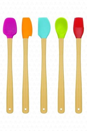6lı Takım Yanmaz Yapışmaz Renkli Mutfak Pasta Slikon Yumurta Fırçası Kaşık Bıçak Spatula Seti