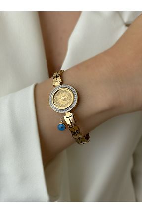 JELLY Kad n Celik Gold Renk Kuyumcu Model Zirkon Ta l Nazar Boncuklu Ceyrekli Kelepce Bileklik Fiyat Yorumlar Trendyol