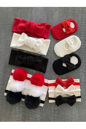 Kız bebek hediye bere bandana çorap set