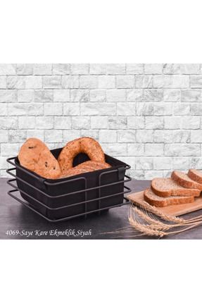 Metal Ekmeklik Siyah Şeritli Siyah Kumaş Kare Ekmek Sepeti a00275