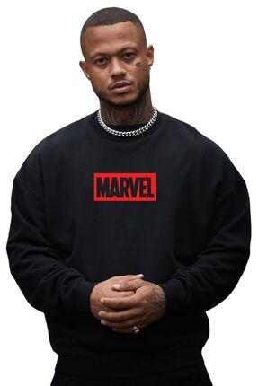 BENROMA Unisex Marvel Bask l Bisiklet Yaka Sweat