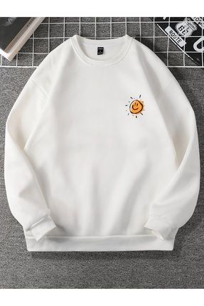 Unisex Önü Güneş Baskılı Oversize Bisiklet Yaka Swetshirt