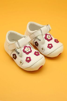 Hakiki Deri Ortopedik Ilk Adım Bebek Ayakkabısı Beyaz B106