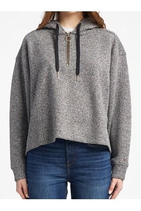 Tommy Hilfiger Th oversized half zip Women hoodie grey Fiyat