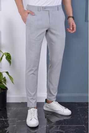 Erkek Gri Renk İtalyan Kesim Kaliteli Esnek Likralı Bilek Boy Kumaş Pantolon