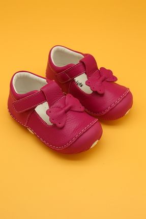 Hakiki Deri Ortopedik Ilk Adım Bebek Ayakkabısı Fuşya B109