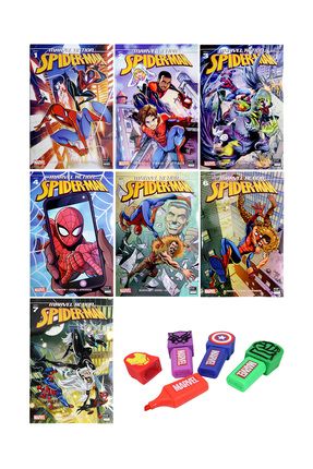 Marvel Action Spiderman 1-7 Çizgi Roman Ve Marvel 4'lü Highlighter Kalem Set Hediyeli