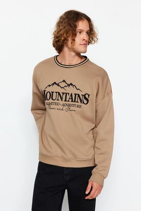 TRENDYOL MAN Vizon Unisex Oversize Geni Kesim Yaka Detayl Nak l ci Polarl Pamuk Sweatshirt TMNAW24SW00068 Fiyat Yorumlar Trendyolmilla