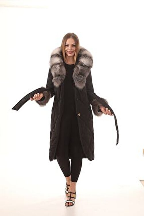 Fluffy long black coat clearance