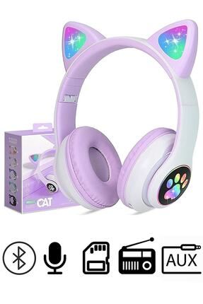 Kedi Kulağı Detaylı Kablosuz Rengarenk Işıklı Buetooth Rgb Çocuk Oyuncu Kulaklık Üstün Performans
