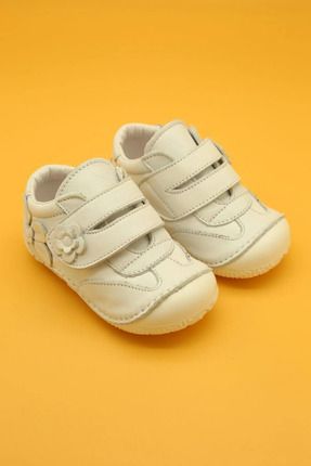 Kız Bebek Beyaz Hakiki Deri Ortopedik ilk Adım Ayakkabısı B110