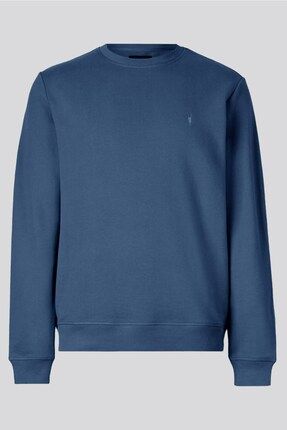 Indigo Renk Basic Bisiklet Yaka Erkek Sweatshirt