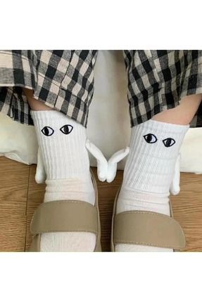 1 Adet Beyaz Mıknatıslı El Ele Tutuşan Çorap Arkadaşlık Spor Çorabı : Eğlenceli Ve Konforlu