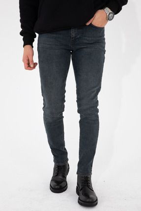 Erkek Taşlamalı Antrasit Slim Fit Likralı Esnek Jeans Kot Pantolon Hlthe001935