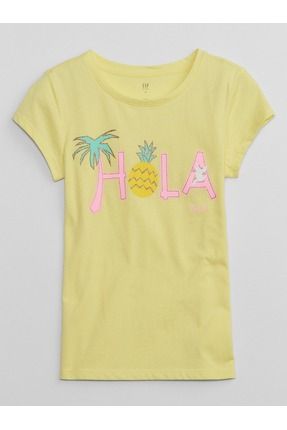 Kız Çocuk Sarı Grafik Baskılı T-shirt 718674