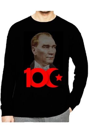 Erkek Siyah Büyük Beden Baskılı Likralı Sweatshirt